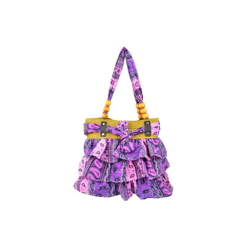 Eye Catch - Antigua Ruffled Beaded Print Shoulder Bag Handbag