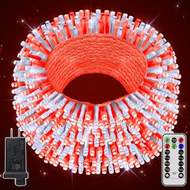 Ccinny 196FT 600LED Christmas Lights Outdoor Waterproof, String Light with Remote, 8 Modes LED Lights Plug in Twinkle Fairy Light for Party Holiday Decor (Red+White)