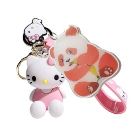 AesthiqueArt Kawaii Pink Cat Keychain | CuteKitty Accessory | Bag, Purse, and Backpack Charm | Brown Panda Keychain |Car Key Chain for Girls and Women