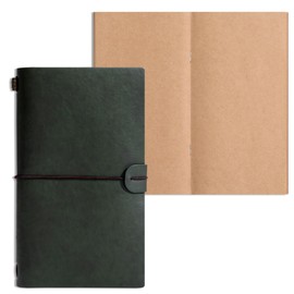 ZGZJSS Refillable faux leather journal, password book, planner, sketchbook, notepad, portable travel diary, gift for men and women - A6 Size - (7" x 5") (Shoulder Strap Green)