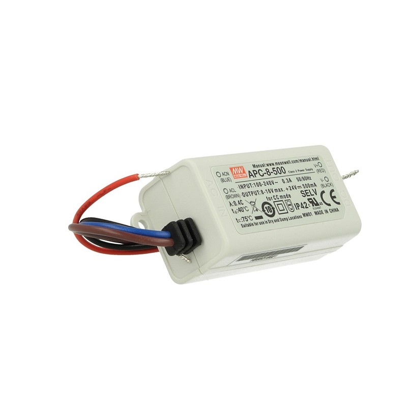 Led Driver CC MeanWell APC-8-500 Trasformatore 500mA 8V-16V DC 8W