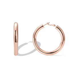 PAVOI 14K Gold Plated Sterling Silver Post Hoops | Lightweight Chunky Hoops Huggies | Thick Gold Hoop Earrings for Women (Rose Gold,50mm)