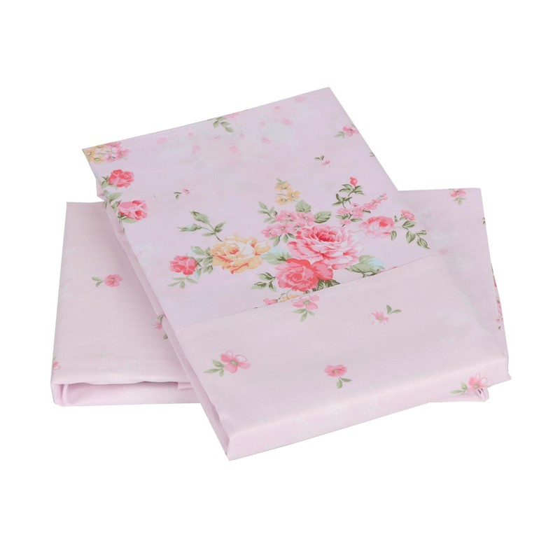 Pink Cotton Pillowcase for Hair and Skin, Floral Printed Pillow
