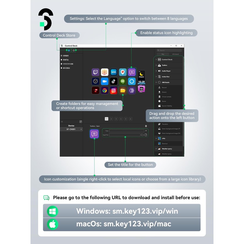 SOOMFON Stream Control Deck Studio Stream Controller with 15 Macro