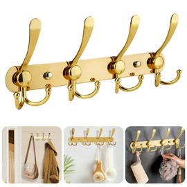 Noekye Coat Hat Purse Towel Rack Hooks Holder Hook Hanger Door Wall Mount Mounted for Bathroom Hanging 3×4 Hangers, 1 Pack Gold