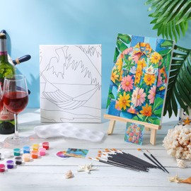 Dinifee 2 Pack Pre Drawn Canvas for Painting for Adults Sip and Paint Kit for Couple 8" x 10" Stretched Pre Printed Canvas for Couples Date Night Valentine Party (Hawaii)