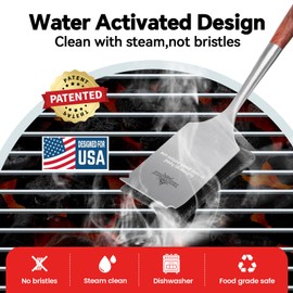XUDAKAIXIN Bristle-Free Steam Cleaning Grill Brush,with Extended Luxurious Rosewood Handle and 1 Replacement Head,BBQ Grill Cleaning Brush Kit,Safe Grill Cleaner for Outdoor Grill,Gifts for Men/Dad