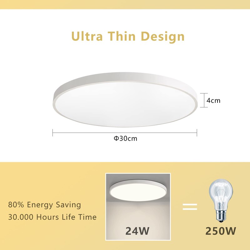 JDONG LED Ceiling Light 24 W 2000 LM Flat Round
