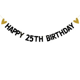 HAPPY 25TH BIRTHDAY Banner,Pre-Strung,Black Paper Glitter Party Decorations for 25 Years Old 25TH Birthday Party Supplies Letters Black ZHAOFEIHN
