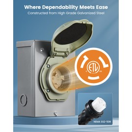 SURAIELEC 50 Amp Generator Power Inlet Box, NEMA SS2-50P Generator Box for 3-Prong Generator Cord, 120/240V, 12000W Weatherproof Outdoor Outlet Receptacle, ETL Listed, Ready for Emergency Use