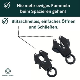 Carabiner Dog Lead, Dog Collar Quick Release, Snap Hook, Frog Clip, Quick Release Buckle, Black Clasp (2 cm, Round End)