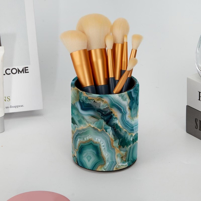 KikandKo Pencil Holder for Desk, Teal Agate Pen Holder Organizer,