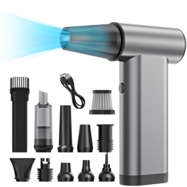 Compressed Air Duster 180000RPM, 3 in 1 Aluminum Electric Duster Brushless Motor, Mini Cordless Air Blower 3-Gear Adjustable, Turbo Jet Fan with Light, Handheld Vacuum Cleaner for PC/Car/Outdoor/Home