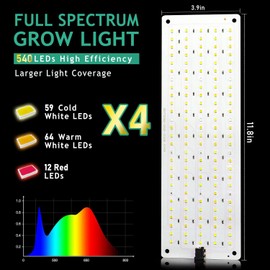 LBW Plant Grow Light, 540 LEDs Full Spectrum Grow Lights for Indoor Plants, Under Cabinet Grow Lamp with 4/8/12H Timer, 3 Lighting Modes, 10 Dimmable Levels, 4 Pack