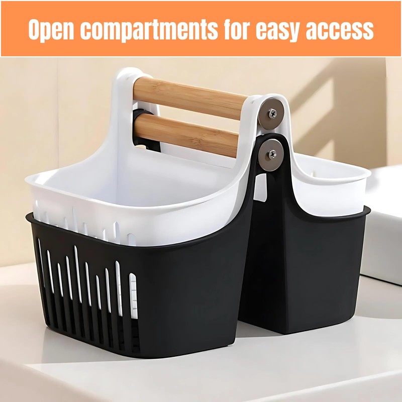 Boxonly Portable Bathroom Storage Basket - Bamboo Handle Organizer for