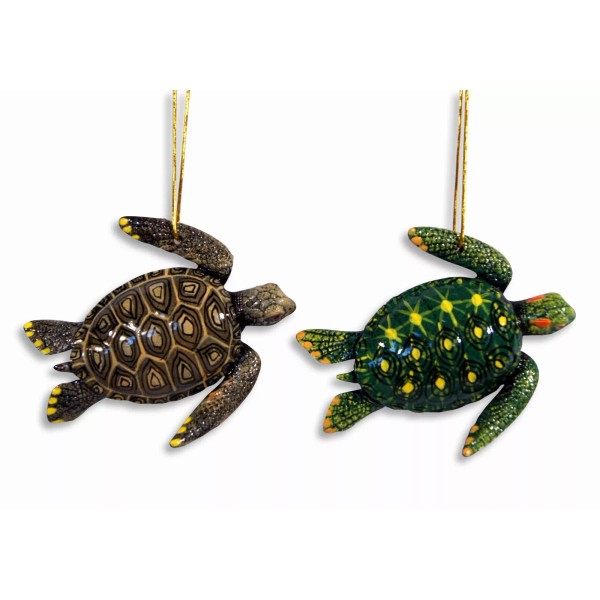 Lx Hand Painted Christmas Xmas Assorted Sea Turtle Ornament 3.75"