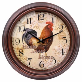 VIKMARI Vintage Rooster Wall Clock, 23 cm Retro Decorative Silent Wall Clock for Kitchen, Living Room, Bedroom, Home Office