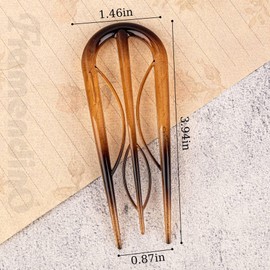 Framendino, 6 Pack U Shaped Hair Pins 3 Internal Teeth Sticks Large French Fork Pin for Thin Thick