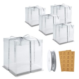 BURLIHOME 10x10x12Inch Tall Cake Box,5 Pack Bakery Boxes with Ribbon, Treat Boxes Ideal for Birthday Wedding Graduation