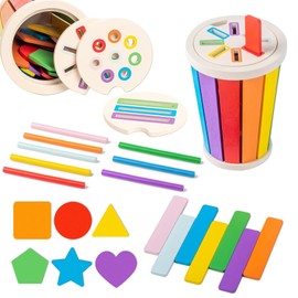 Pmueuff Montessori Toy from 1 Year, 3-in-1 Wooden Toy Children Colours Learning Sorting Game Montessori Toy from 1 2 3 Years Toddler Plug-in Game Sensory Toy Gift for Girls Boys