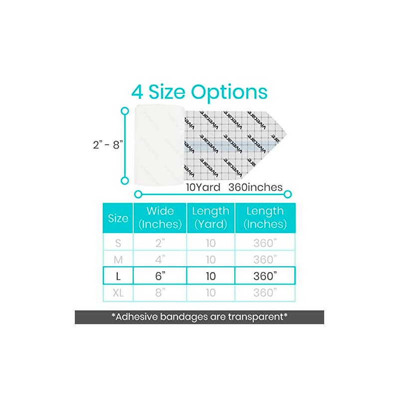 Vive Care Envoltura adhesiva transparente para vendaje, 6 x 10