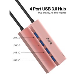 USB 3.0 Hub, 4 Port USB Hub Splitter, USB A Expander Portable USB Adapter Multiport Data Hub for Laptop, iMac Pro, MacBook Air, Mac Mini/Pro, Surface Pro, USB Flash Drives, and Mobile HDD-Pink