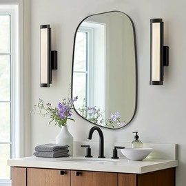 ANDY STAR 22"x30" Black Bathroom Mirror, Irregular Wall Mirror in Stainless Steel Metal Frame, Modern Matte Black Finish with Curved Edge Design, Wall-Mount Vertically or Horizontally