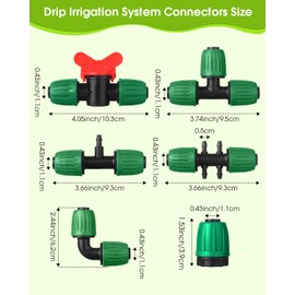18 Pcs Drip Irrigation Fittings Kit, MSDADA Drip Irrigation System Connector Set for 1/2'' to 1/4'' Irrigation Tube, Anti-Drop Connectors Barbed & Threaded Double-Locked Irrigation Fitting(Green)