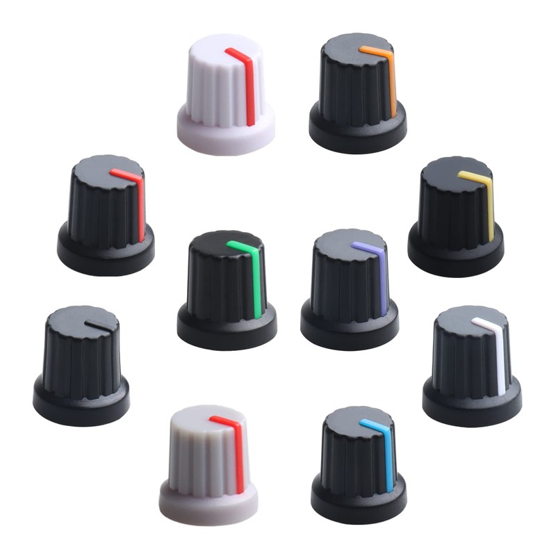 DIKAVS 20pcs 10 Colors 6mm Diameter Shaft Potentiometer Control Knobs