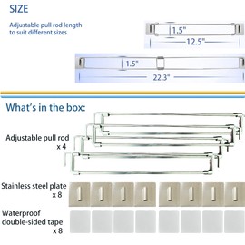 Lybula RV Refrigerator Adjustable Tension Rods Set 12.5-22.3 Inch Refrigerator Bar, 4-Pack with Anti-Slip Pads, Stainless Steel