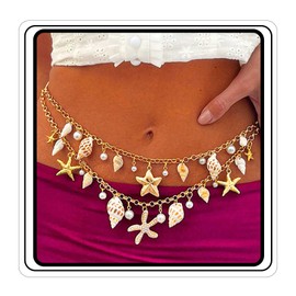 ELABEST Layered Seashell Belt Shell Body Chain Starfish Waist Chain Bikini Beach Belly Chains for Women