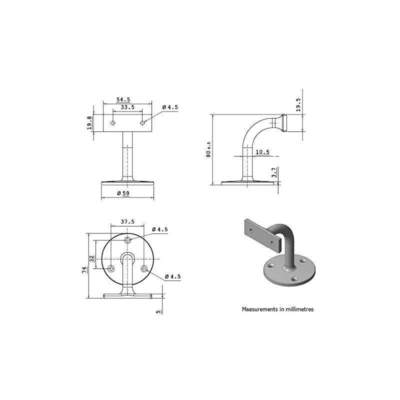 HANDLEZONE® 2 Pack Heavy Duty Handrail Bracket for Stair Bannister,