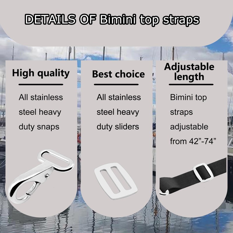 Adjustable Bimini Top Straps,Marine Awning Webbing Straps with Stainless Stee