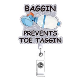 Baggin Prevents Toe Taggin Funny Badge Reel Retractable for Nurse ER EMT Respiratory Therapist Anesthesia Nursing Badge Holder Doctor Badge Clip CNA RN LPN Medical Fun ID Card Accessories for Work