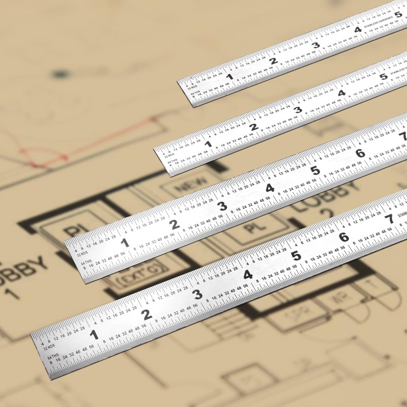 Machinist Ruler,6, 8, 12, 14-inch Stainless Steel Ruler,Metal Rulers Pack
