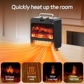 Electric Space Heater,Electric Fireplace Heaters with Realistic 3D Flame,Knob Control,Overheat Protection,Quiet&Safe,PTC Fast Heating Ceramic Room Small Heater for Office,Indoor Use
