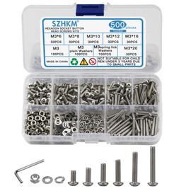 SZHKM 500pcs M3 Nuts and Bolts Assortment Stainless Steel Machine Screws Metric Screws and Nuts Set Hex Bolt Kit With Wrench