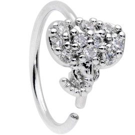 Body Candy 20G 316L Steel Clear Accent Elephant Nose Ring 8mm Nose Hoop Ring Circular Nose Ring 5/16”