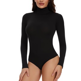 Joyshaper Women's Bodysuit, Long Sleeve Elegant Bodysuit, Stand-Up Collar Top, Blouse, Long Sleeve Bodysuit, Long Sleeve Overalls,, black