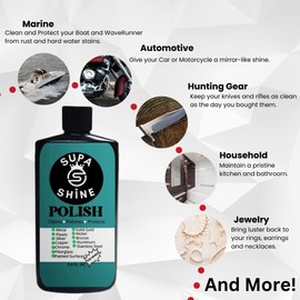 Supa Shine Metal Polish Cleaner for Chrome, Brass, Plastic, Aluminum, Copper, Rust, Fiberglass, and Stainless Steel