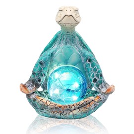 JJALIGHTS Solar Garden Decor Statues 6.3" Resin Sea Turtle Figurines with Glass Ball Featuring Yoga Pose Waterproof Turtle Decor for Outside Yard Patio Porch Decoration Gift for Mom Grandma