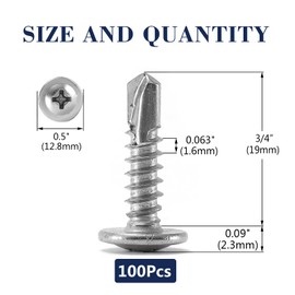 #10 x 3/4" Sheet Metal Screws 100PCS 410 Stainless Steel Truss Head Fast Self Tapping Screws by SG TZH