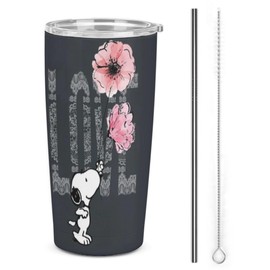 スヌーピーコーヒーカップ マグカップ コンビニカップ タンブラー ステンレス製 カフェマグ 携帯マグ マグボトル ストロー&ストローブラシ付き 保温 保冷 真空断熱 車用 コーヒー専用 かわいい キャラクター グッズ かわいい 男女兼用 600ml(ブラック)