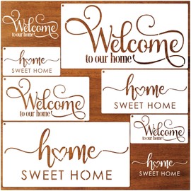 6 Piece Welcome Stencils for Painting on Wood, Fabric, Wall - Family Doormat Sign Templates (Welcome-2)
