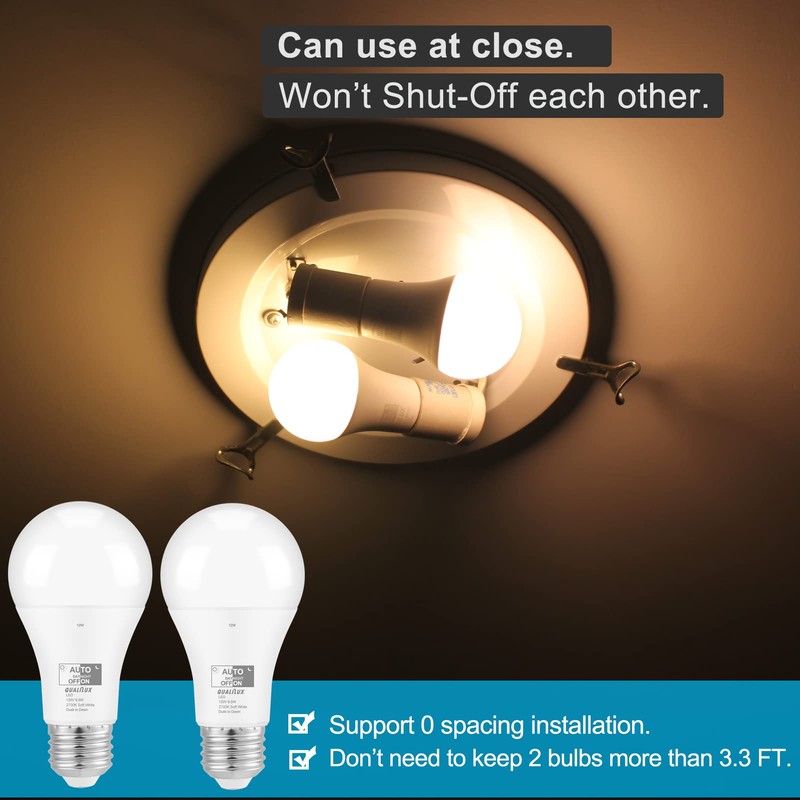 Qualilux Dusk to Dawn Light Bulbs 850LM, 60W Equivalent, Soft
