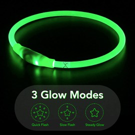 Colaseeme LED Dog Collar Light Up Dog Collars 1 Count USB Rechargeable TPU Glow Safety Basic Dog Collars for Large Medium Small Dogs (Green)