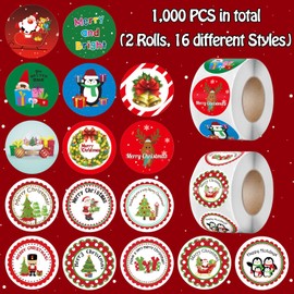 Cerlaza 1000 pcs Christmas Stickers Gift Tags, Christmas Tags for Gifts Winter Envelope Stickers, Christmas Party Supplies Xmas Santa Gift Tags Labels-12 Styles in 2 Rolls