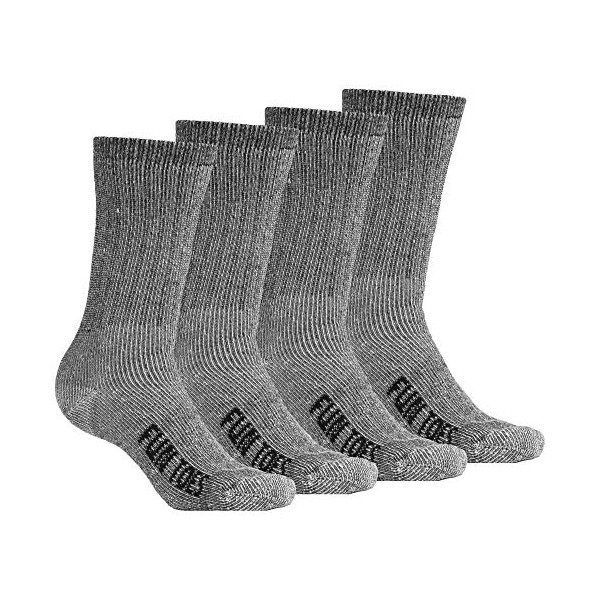 FUN TOES Men's 70% Merino Wool Crew Socks 4 Pack Midweight Arch Support Fully Cushioned Ideal for Hiking (Black, Mens 10-13)