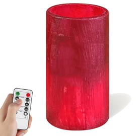 DEVSYWAX LED Pillar Candles,Battery Operated 4.7" Red Hand-Poured Real Wax Flameless Candles 10-Key Timer Remote and Flicker Mode for Home Decor Wedding Party