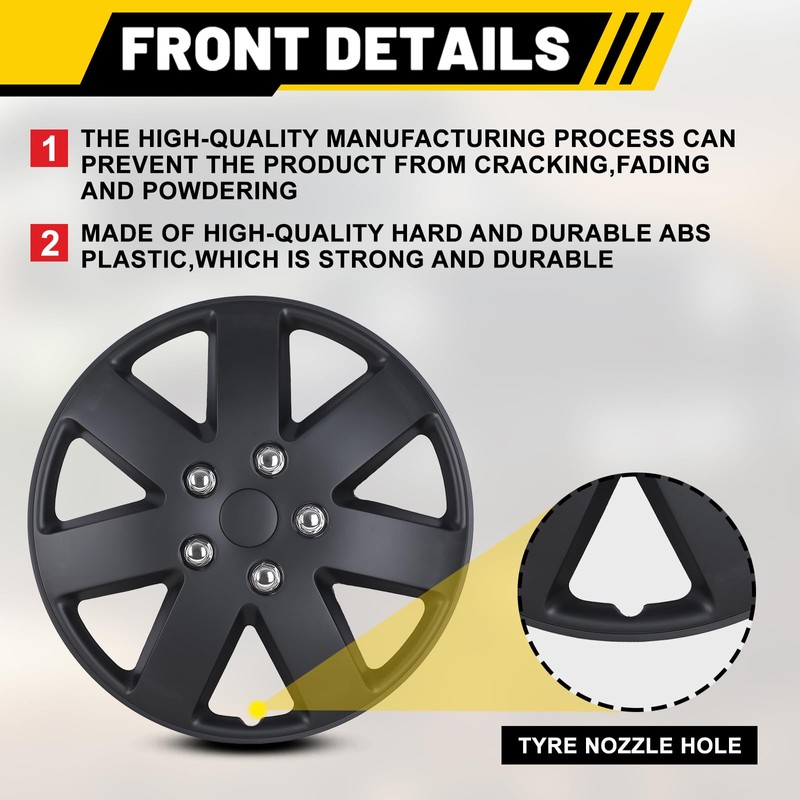 AUTOFREE 16 Inch Wheel Rim Covers Hubcaps Black Matte, Universal